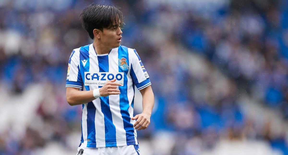 Take Kubo, durante el partido liguero ante el Girona en el Reale Arena./EP