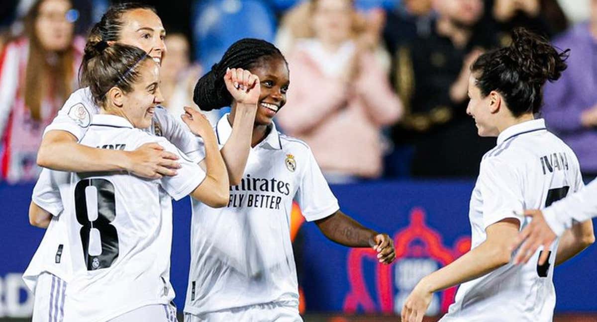 Caroline Weir, jugadora del Real Madrid, celebra uno de sus goles con sus compañeras Maite Oroz, Linda Caicedo e Ivana en la semifinal de Copa ante el Athletic.. /REAL MADRID