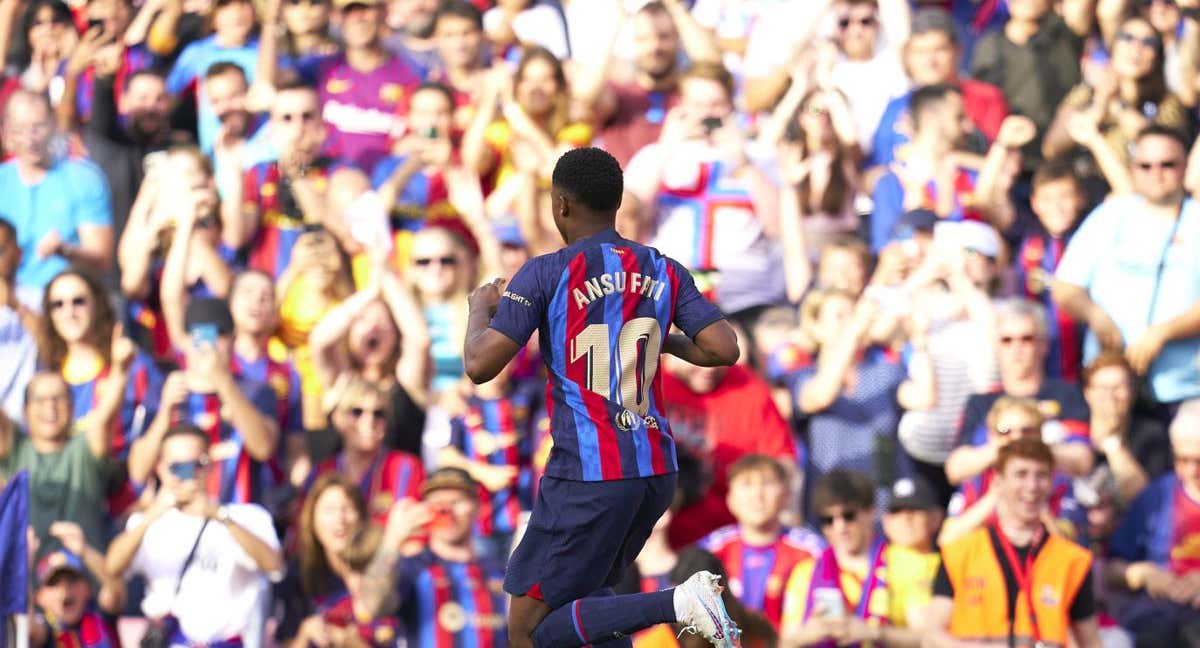 Ansu Fati celebrando un gol ante el Mallorca. /GETTY