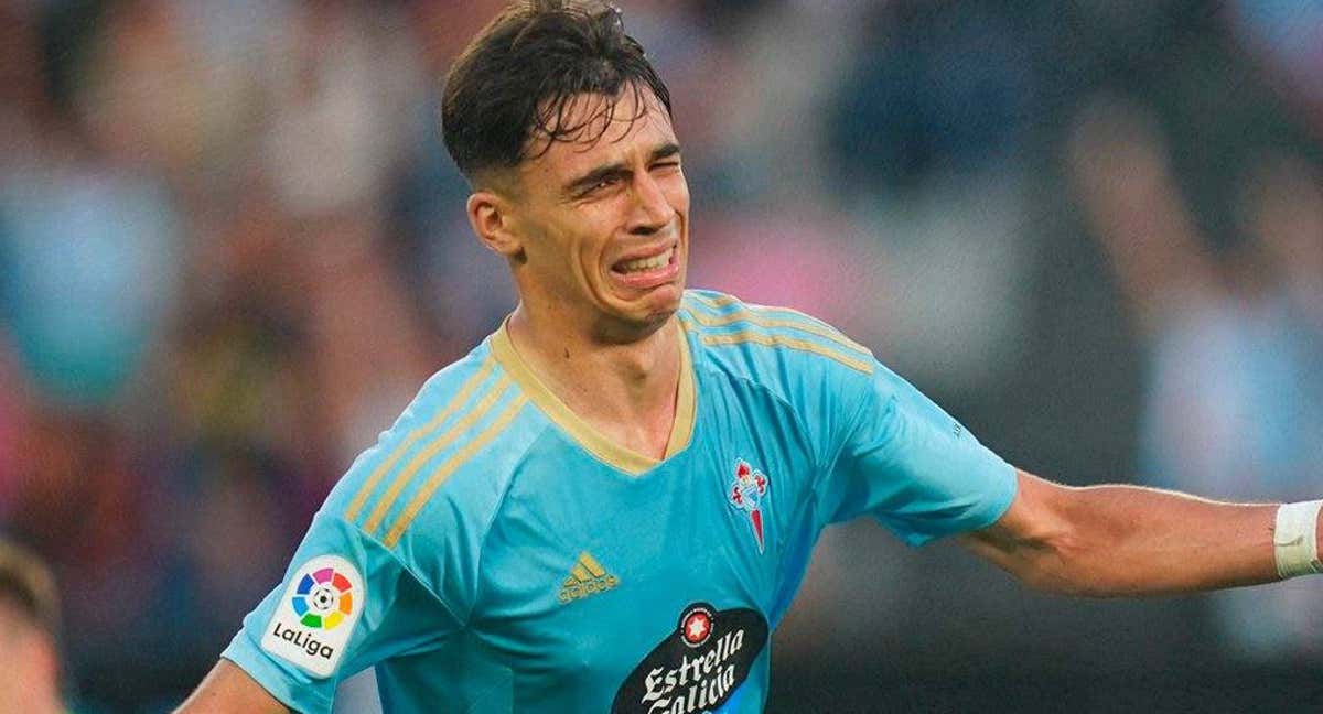 Gabri Veiga, ayer, llora tras anotar el primer gol del Celta ante el Barcelona. /RC Celta