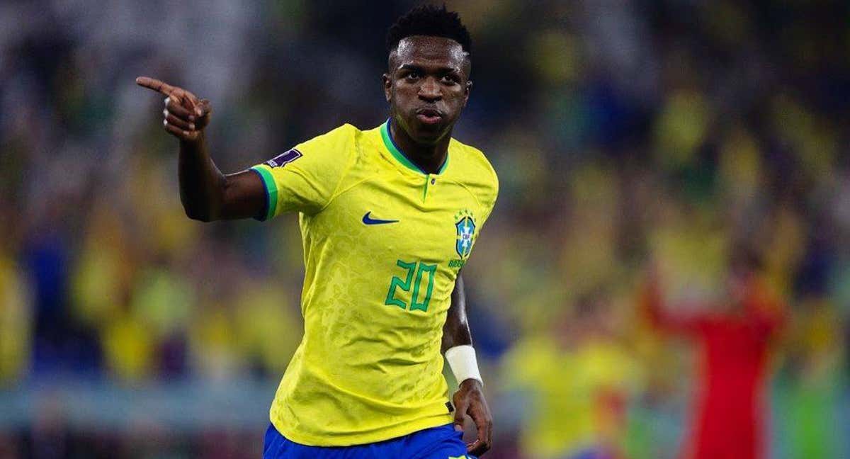 Vinicius celebra un gol con la selección brasileña. /REUTERS