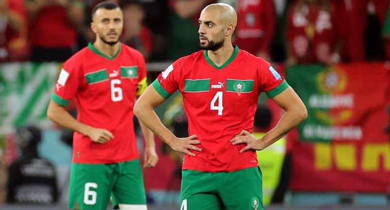 Sofian Amrabat en un partido con Marruecos en el Mundial.