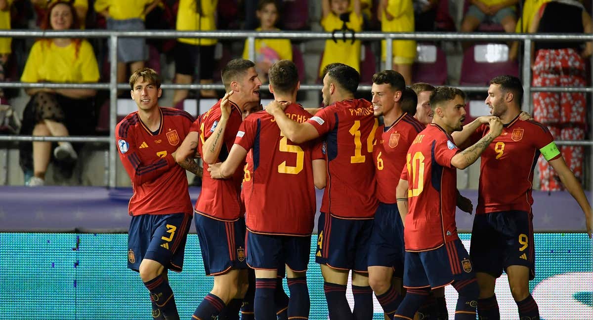 España celebra un gol en el Europeo./RFEF