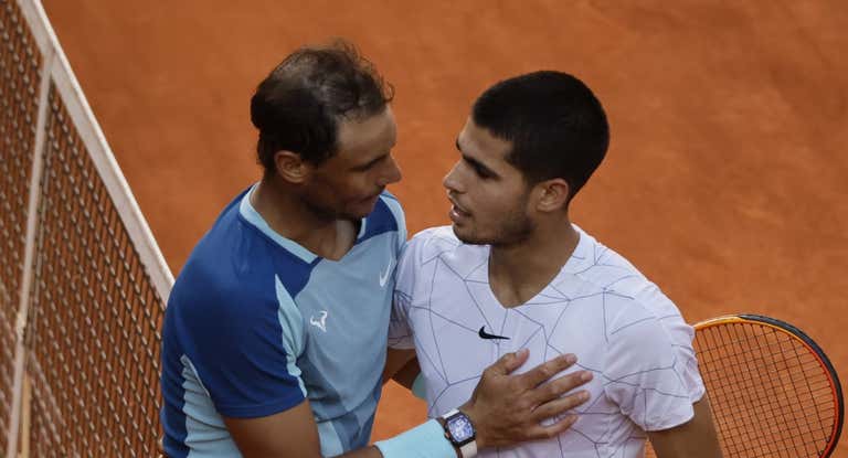Rafa Nadal y Carlos Alcaraz durante el último Mutua Madrid Open.