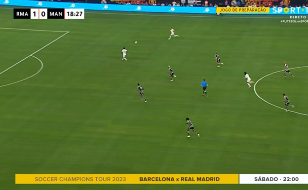 El envío de Bellingham desde el interior zurdo termina encontrando a Carvajal en profundidad.  WYSCOUT