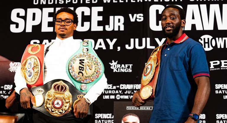 Errol Spence y Terence Crawford, en la rueda de prensa promocional de su combate.