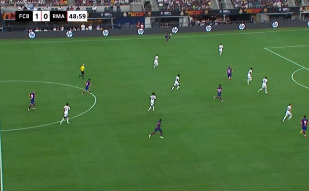 De Jong como jugador más adelantado siguiendo el curso de la jugada.  WYSCOUT