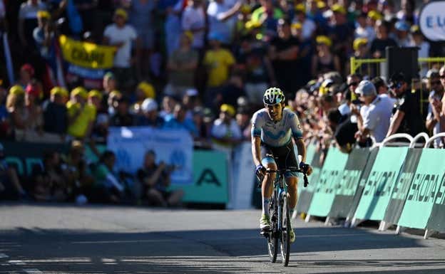 Alex Aranburu, en la meta de Saint-Gervais Mont-Blanc del pasado Tour de Francia.  MOVISTAR TEAM / GETTY IMAGES