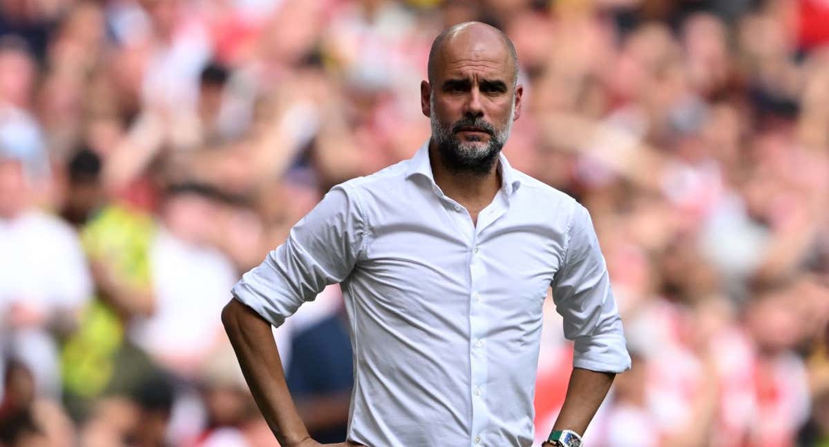 Pep Guardiola durante la final en Wembley. /AFP