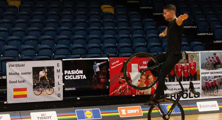 Emilio Arellano, durante su entrenamiento previo a los Súper Mundiales de Glasgow.