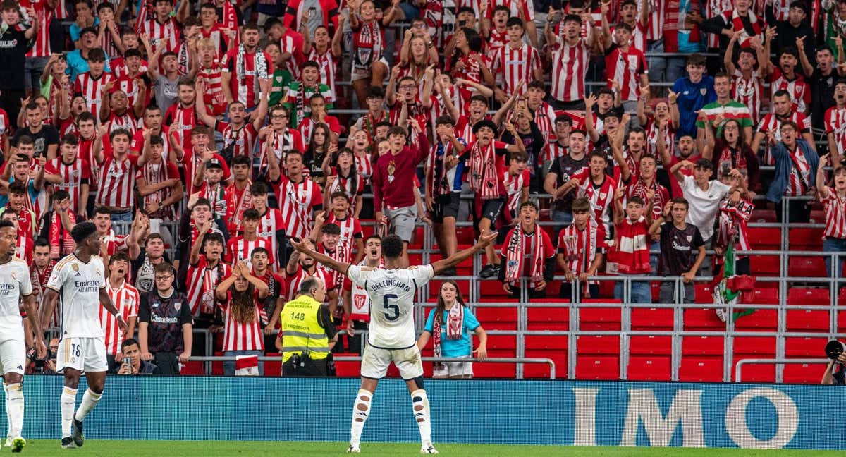 Bellingham, celebrando su gol en San Mamés./EFE