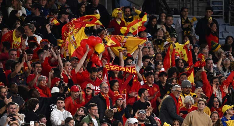 La afición española en las gradas del Stadium Australia.