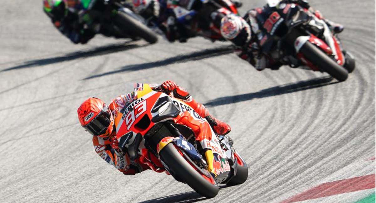 Marc Márquez, Takaaki Nakagami, Iker Lecuona y Franco Morbidelli en la sprint de Silverstone. /HRC