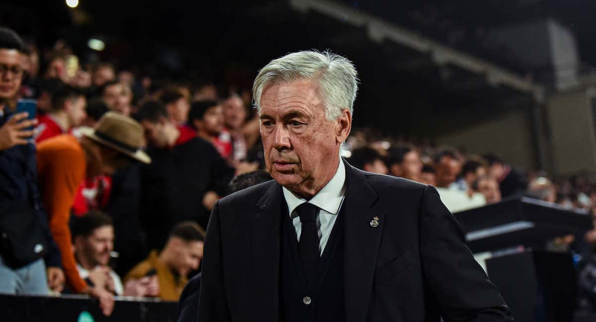 Ancelotti, enfadado tras el penalti de Rodrygo./GETTY