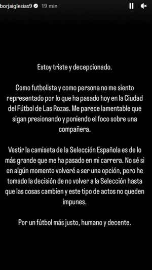 Mensaje de Borja Iglesias. INSTAGRAM: borjaiglesias