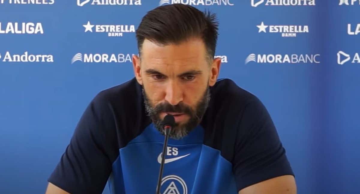 Eder Sarabia, entrenador del FC Andorra, durante la rueda de prensa previa al partido ante el Amorebieta.