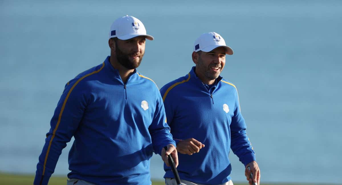 Jon Rahm y Sergio García durante la última Ryder Cup celebrada en Wisconsin en 2021./AFP