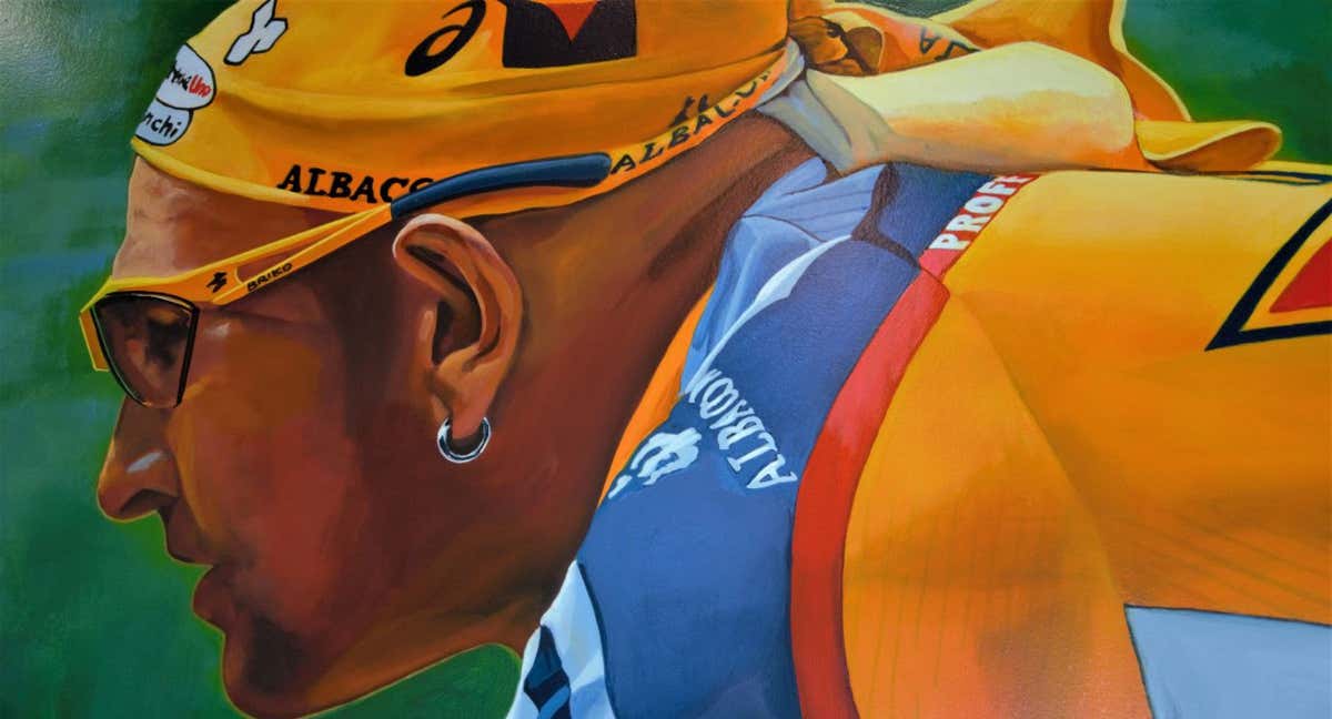 Una pintura de Marco Pantani en el Spazio Pantani de Cesenatico. /Julio Ocampo