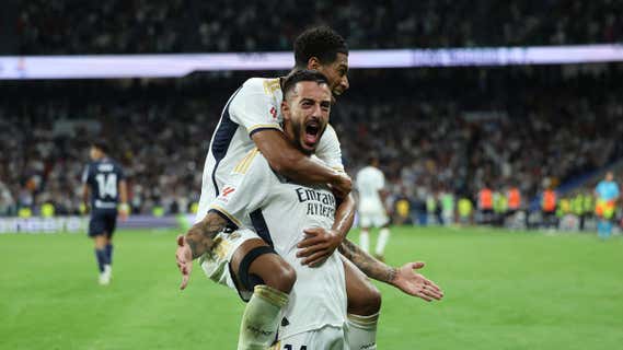 Bellingham y Joselu celebran un gol./Reuters