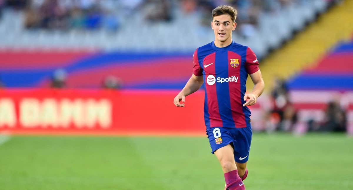Gavi durante el último Barça - Celta jugado en Montjuic.
