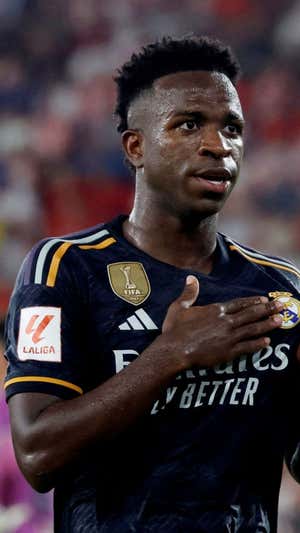 Vinicius tras marcar ante el Almería. Reuters