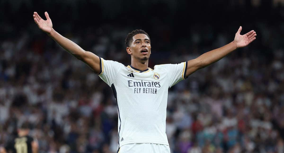 Jude Bellingham celebra un gol con el Real Madrid.