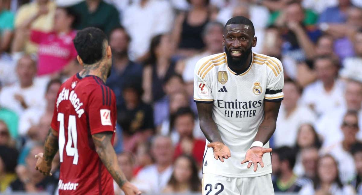 Rudiger, durante el Real Madrid-Osasuna./AFP