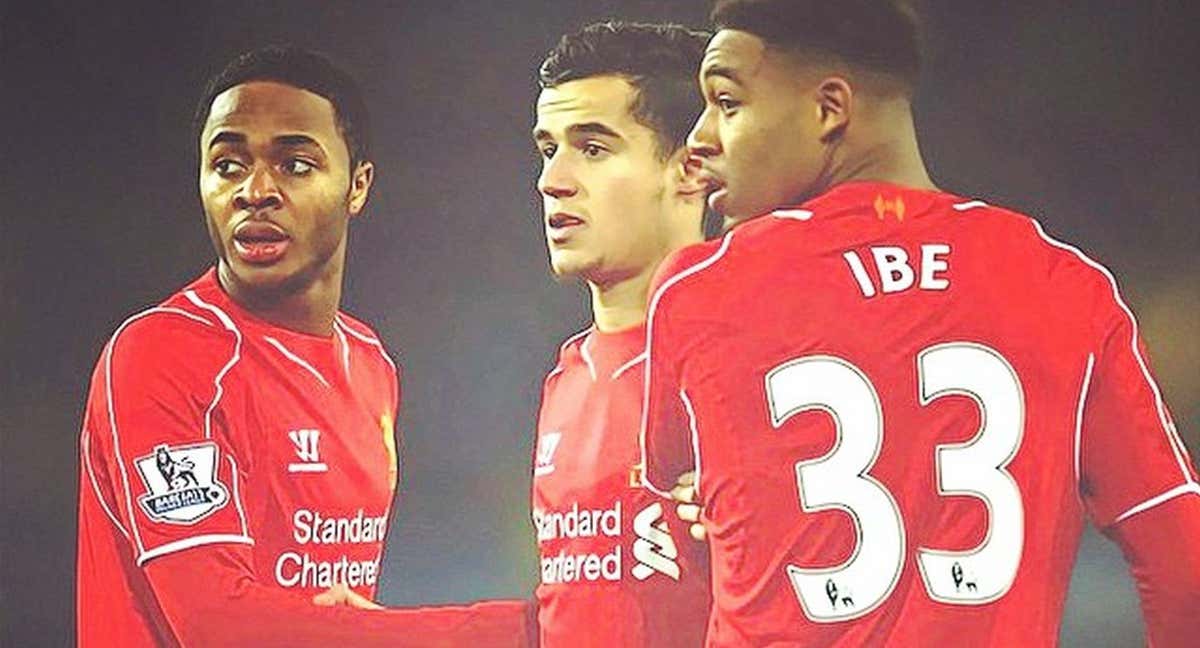 Ibe junto a Sterling y Coutinho en un partido del Liverpool. /@jordon_ibe