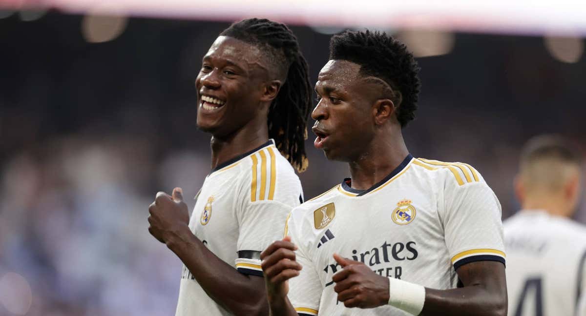 Camavinga y Rodrygo celebran un gol del Real Madrid./Getty