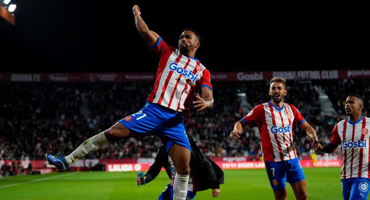 Yangel Herrera celebra el gol del Girona./Pau BARRENA / AFP