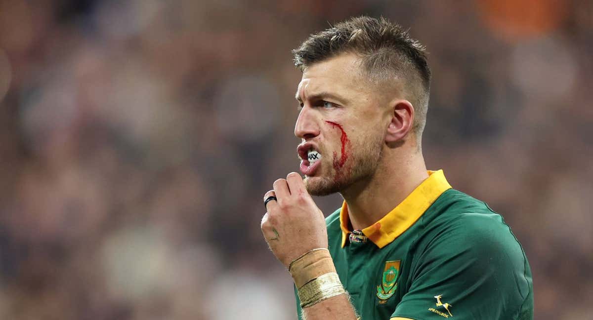 Handré Pollard, durante la final del Mundial de rugby de Sudáfrica ante Nueva Zelanda. /Julian Finney - World Rugby/World Rugby via Getty Images