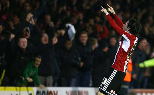 Jota Peleteiro celebra su gol al Fulham en 2014. Getty Images
