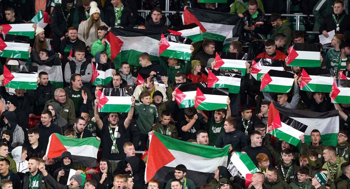 La afición del Celtic durante el reciente partido contra el Atlético de Madrid.