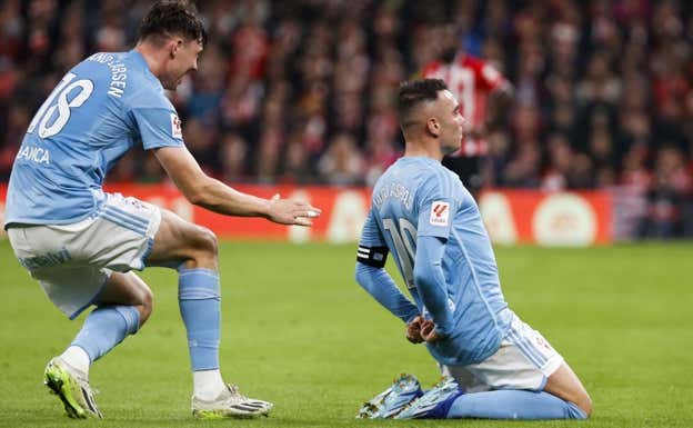 Aspas celebra su golazo para abrir el marcado en San Mamés. EFE