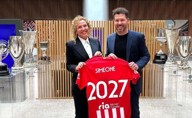 Natalia y Diego Pablo Simeone, con la foto del Cholo hasta 2027.