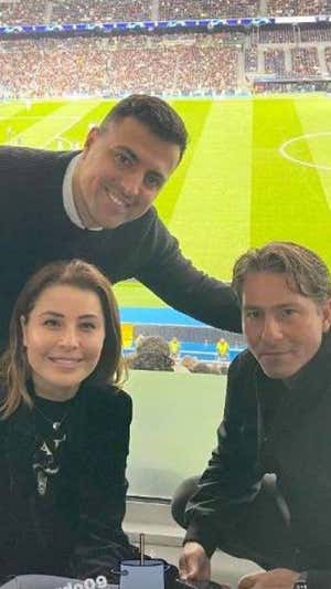 Rafaela Pimenta, Fernando Brito y Maxwell en el Bernabéu.