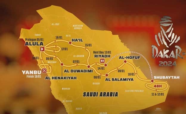 Recorrido del Rally Dakar 2024.  ASO
