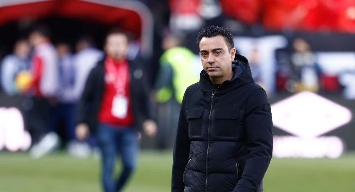 Xavi durante el partido en Vallecas./AGENCIAS