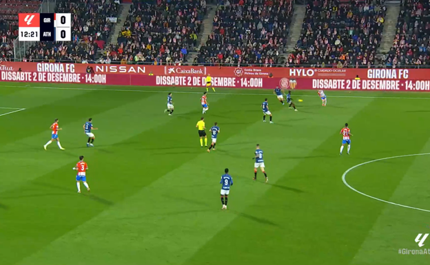 El pase de Aleix encuentra a Tsygankov, que a su vez filtra para Iván Martín, asentando de esta forma al Girona en campo rival.  WYSCOUT