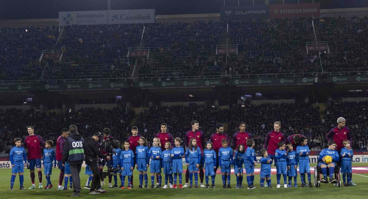 El Barcelona, este domingo, antes del encuentro ante el Atlético.