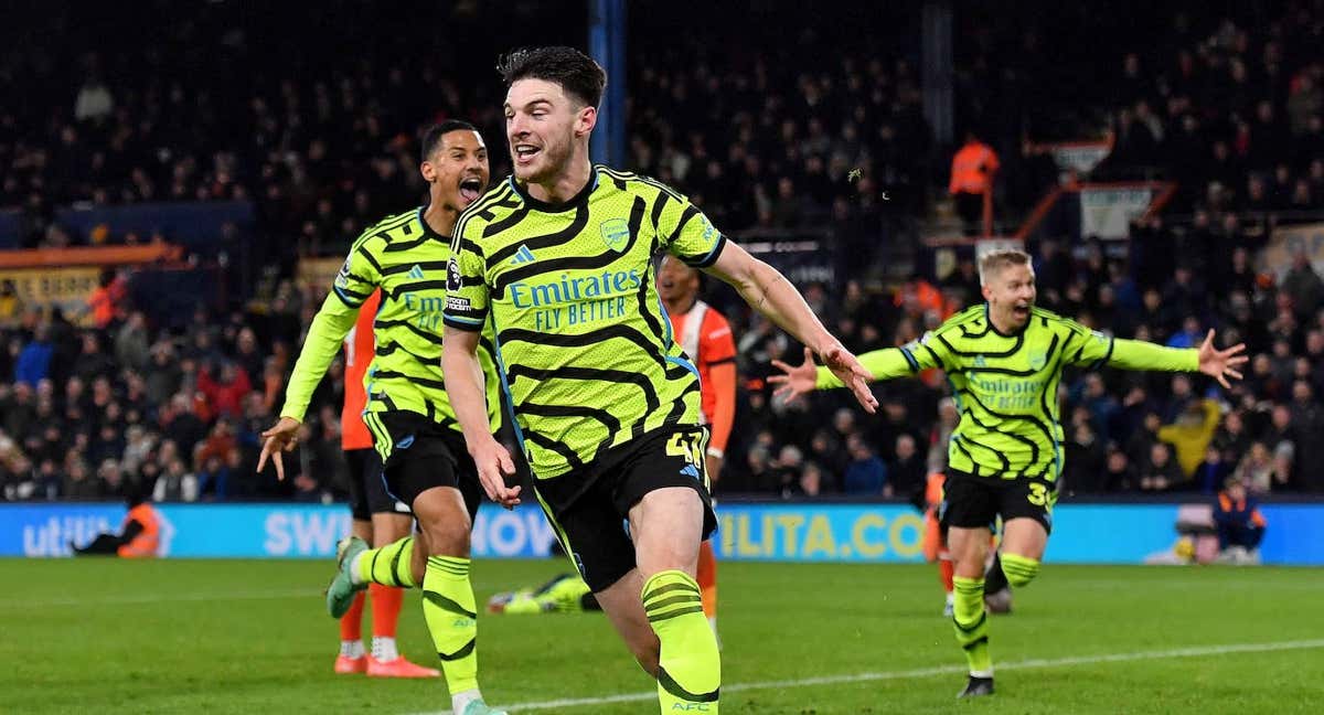 Declan Rice celebra el gol de la victoria./EFE