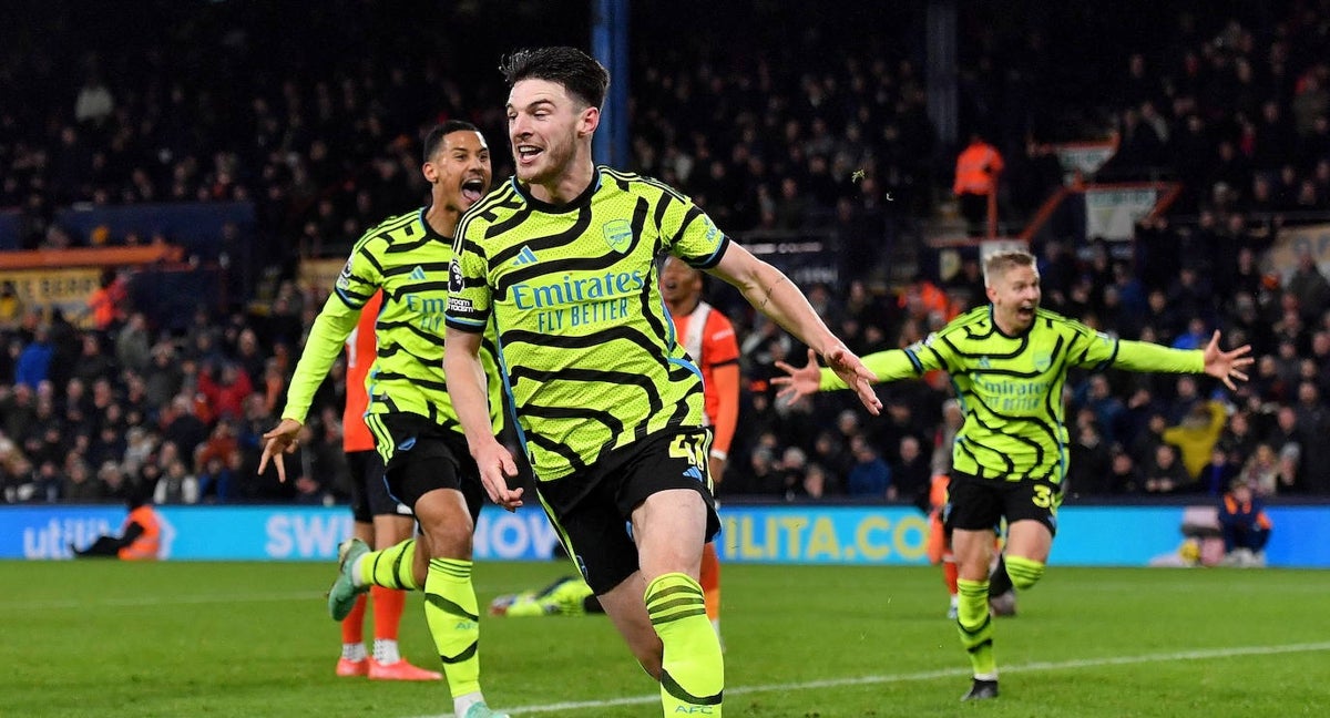 Declan Rice celebra el gol de la victoria.