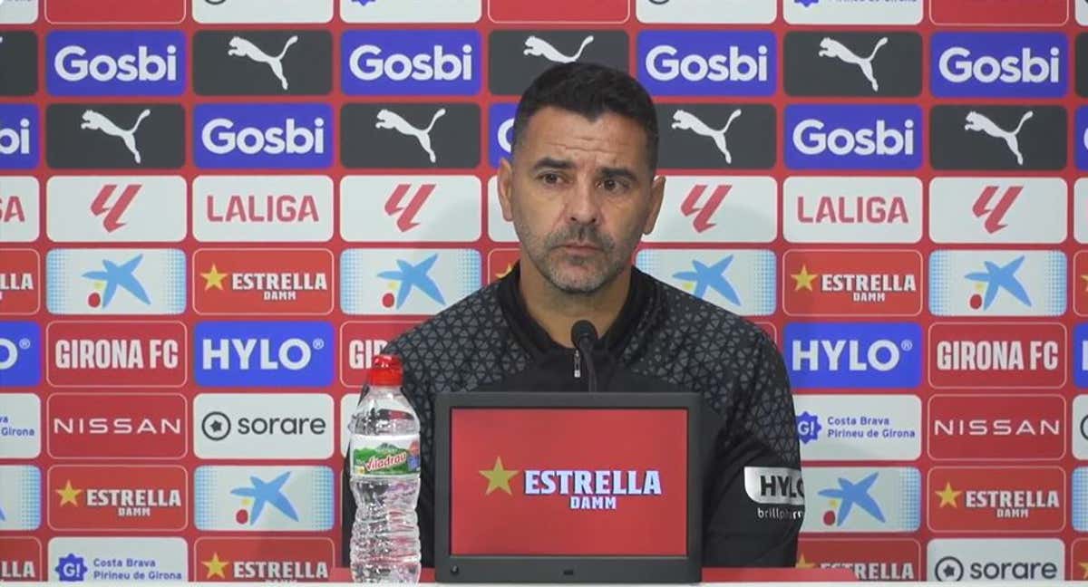 El entrenador del Girona, Míchel Sánchez, en rueda de prensa. /RELEVO