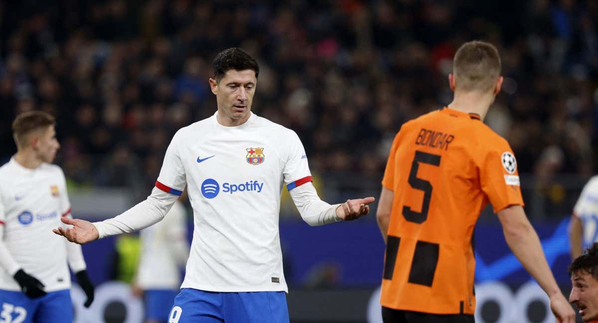 Lewandowski, ante el Shakthar en la Champions.