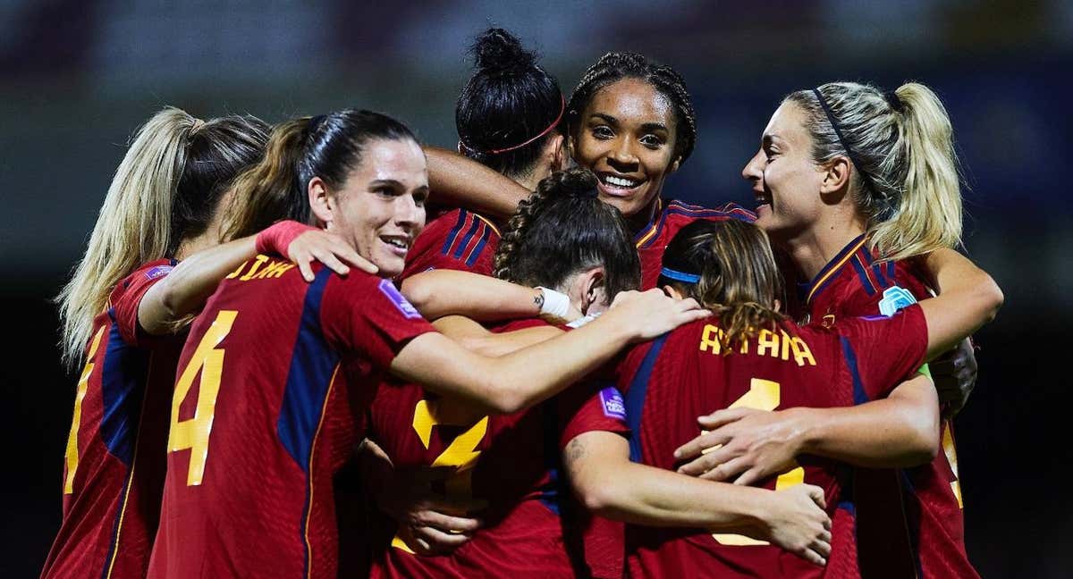 La selección española celebra uno de los goles que marcó en la Nations League. /Getty