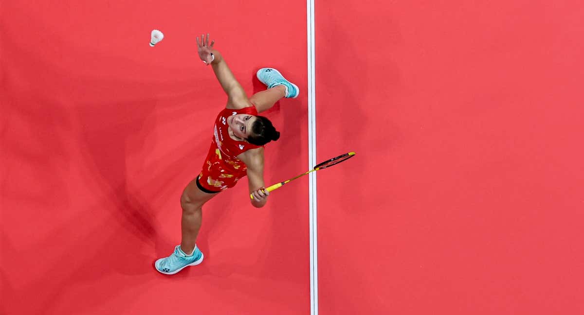 Carolina Marín, durante la final del 'torneo de maestras' del bádminton en Hangzhou./GETTY