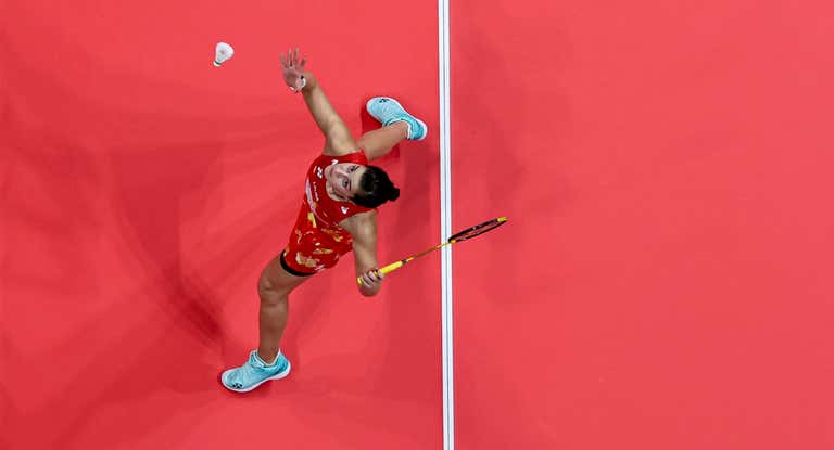 Carolina Marín, durante la final del 'torneo de maestras' del bádminton en Hangzhou.