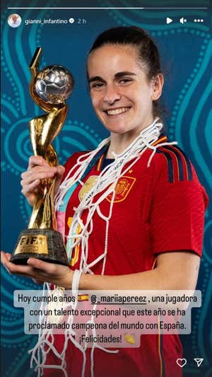 Infantino felicita a María Pérez con una foto de Tere Abelleira. INSTAGRAM
