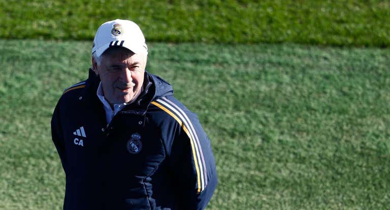 Ancelotti, en el entrenamiento a puerta abierta de este sábado.