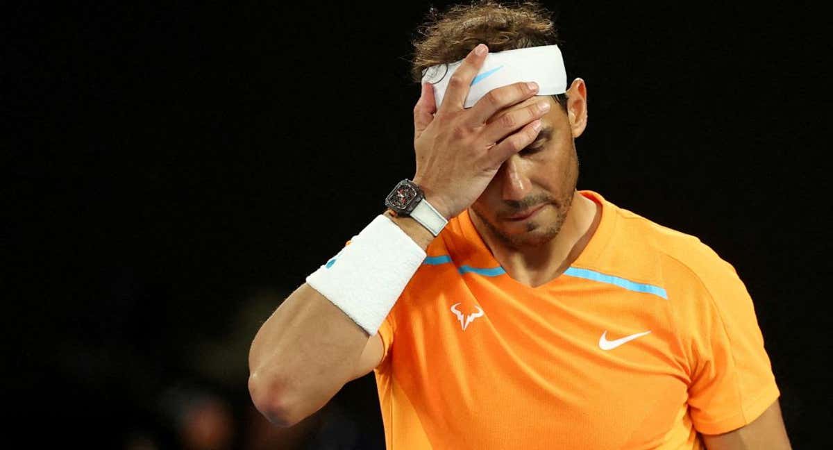 Nadal se lamenta durante un partido en Melbourne en 2023. /REUTERS